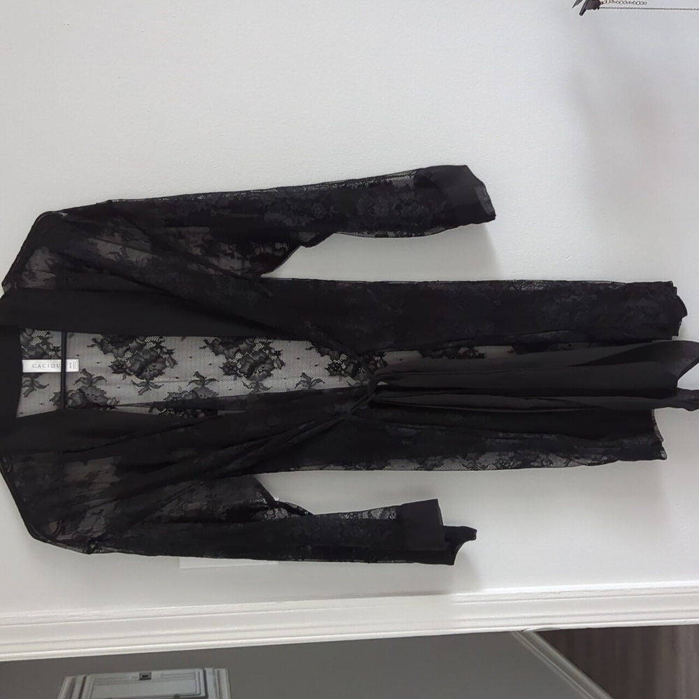 Cacique Black Floral Lace Robe